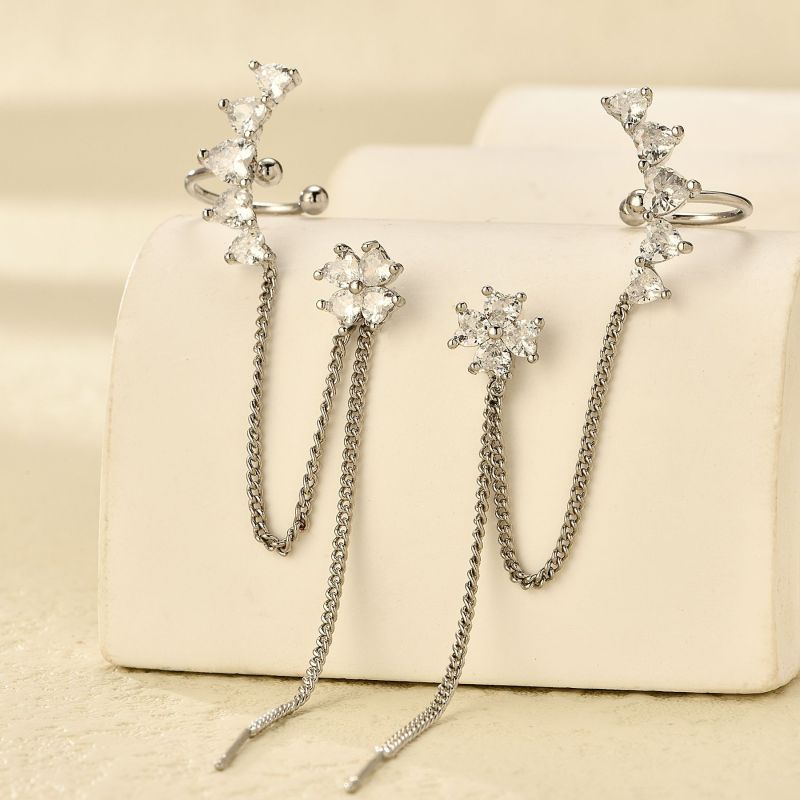 Anting Tusuk Gantung Bahan Sterling Silver 925 Desain Bunga Hias Zirconia Putih Untuk Wanita