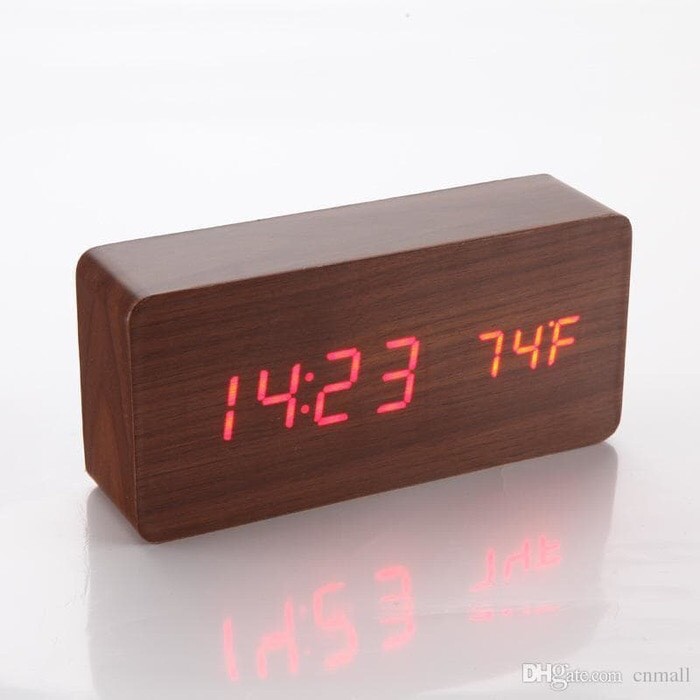 Jam Meja Weker Alarm Kayu Digital Voice Control / JAM KAYU DIGITAL / Jam Estetik + SUHU /Digital Wood Smart Alarm Clock/ ESTETIK JAM WEKER Besar