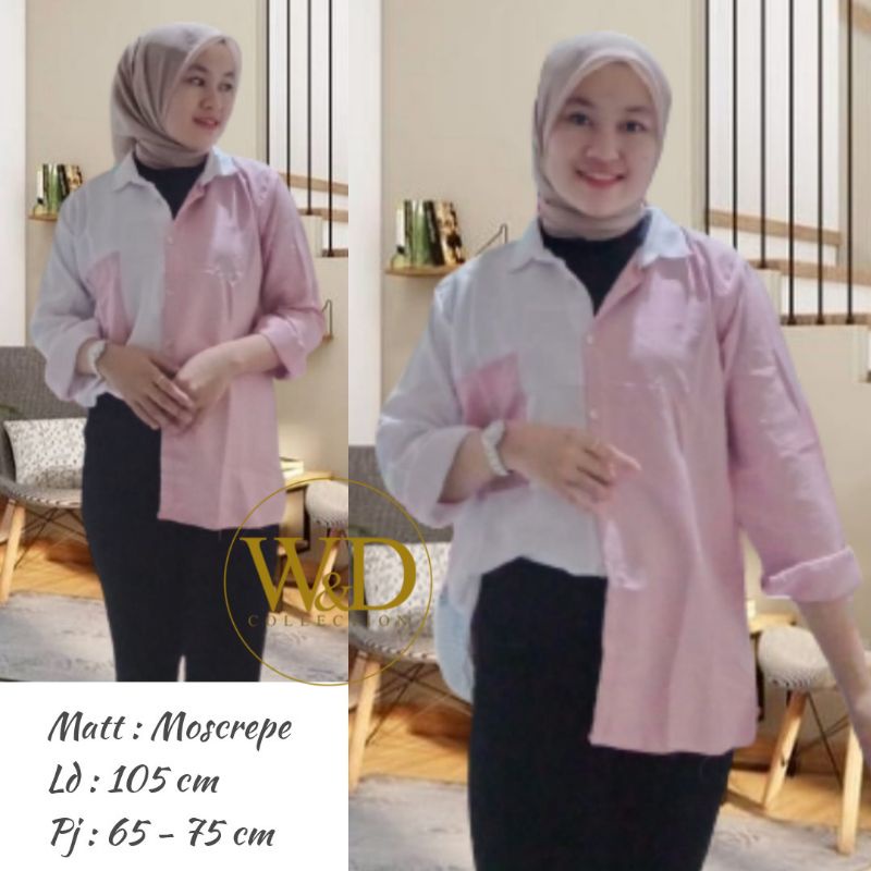 Kemeja Wanita Polos Casual Blouse Basic Kombinasi Warna Lengan Panjang Kekinian  Moscrepe