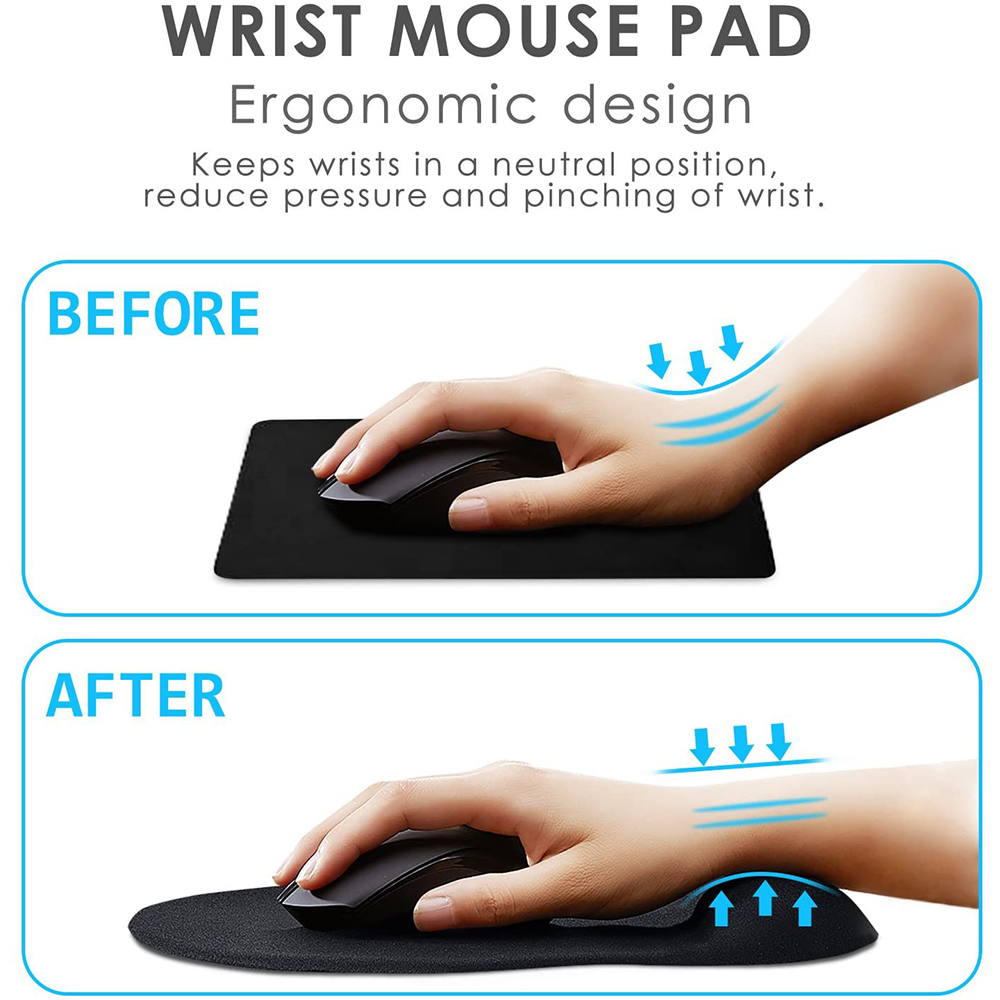 Mouse Pad Dengan Bantalan Pergelangan Tangan Bahan Spons Anti Slip Warna Biru Tua/Hijau/Merah