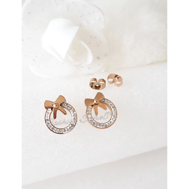 Anting Tusuk Pita Rosegold Titanium Antikarat Premium Bestquality Rosegold Antikarat