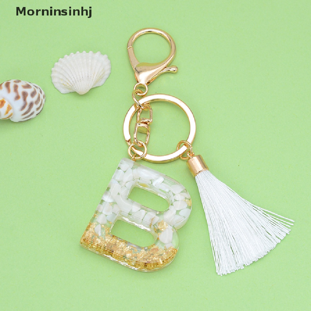 Mornin 1Pc Gantungan Kunci Alfabet Rumbai Emas Gantungan Kunci Huruf Inggris Glitter Gradiasi Resin id