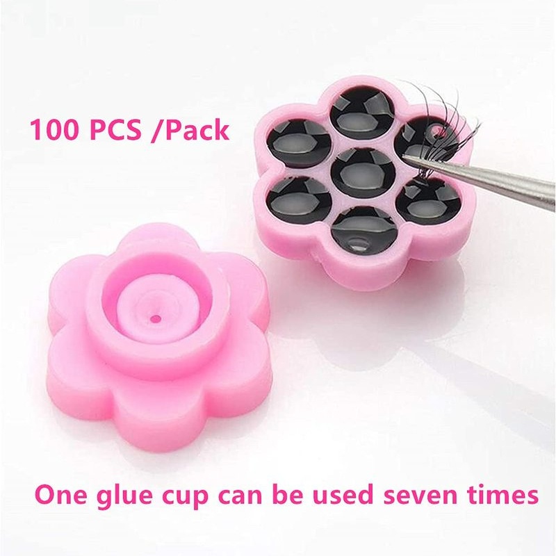 95pcs Cup Lem Bulu Mata Extension Sekali Pakai Bahan Plastik Warna Pink Dengan 7 Lubang