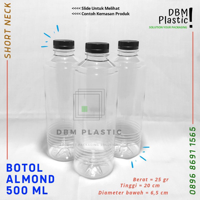 (Min.10pcs) Botol Plastik Almond 500ml . Botol PET Almond 500 ml . Botol Almond 500 ml