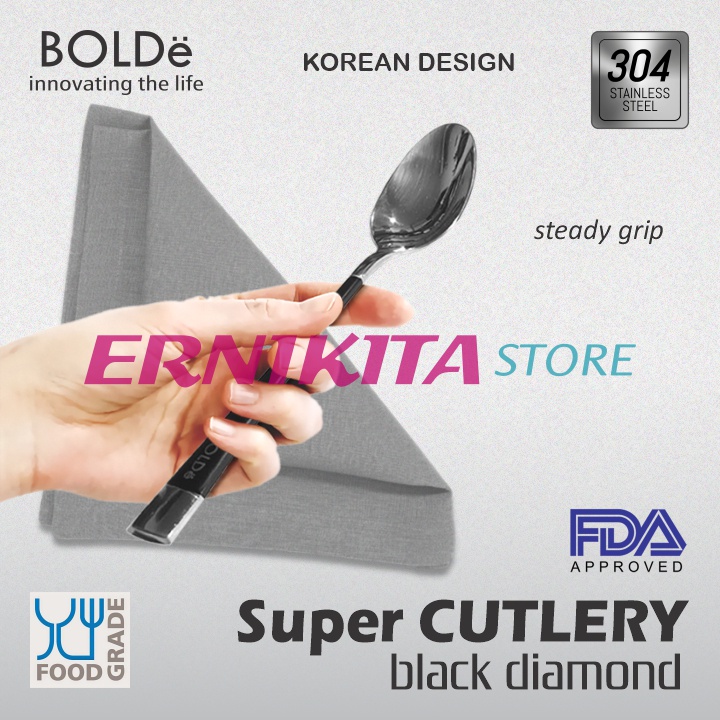 BOLDe SUPER CUTLERY BLACK DIAMOND - Sendok Garpu Set Platinum