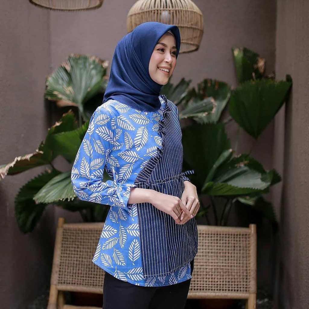 (COD) Baju Batik Wanita Atasan Terbaru 2021 Lengan Panjang Blus Kantor Kerja Seragam-2