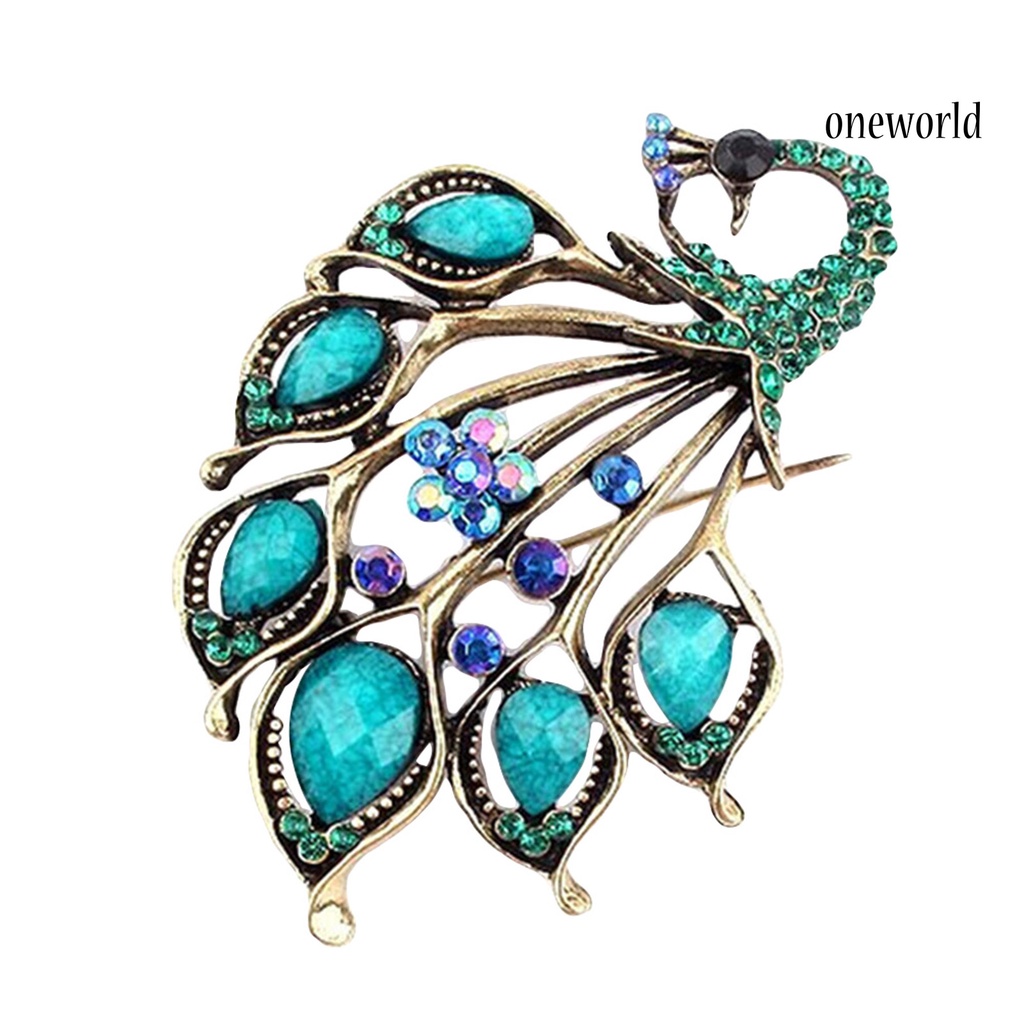 OW@ Brooch Rhinestone Decor Peacock Shaped Alloy Women Fashion Brooch Buckle for Scarf