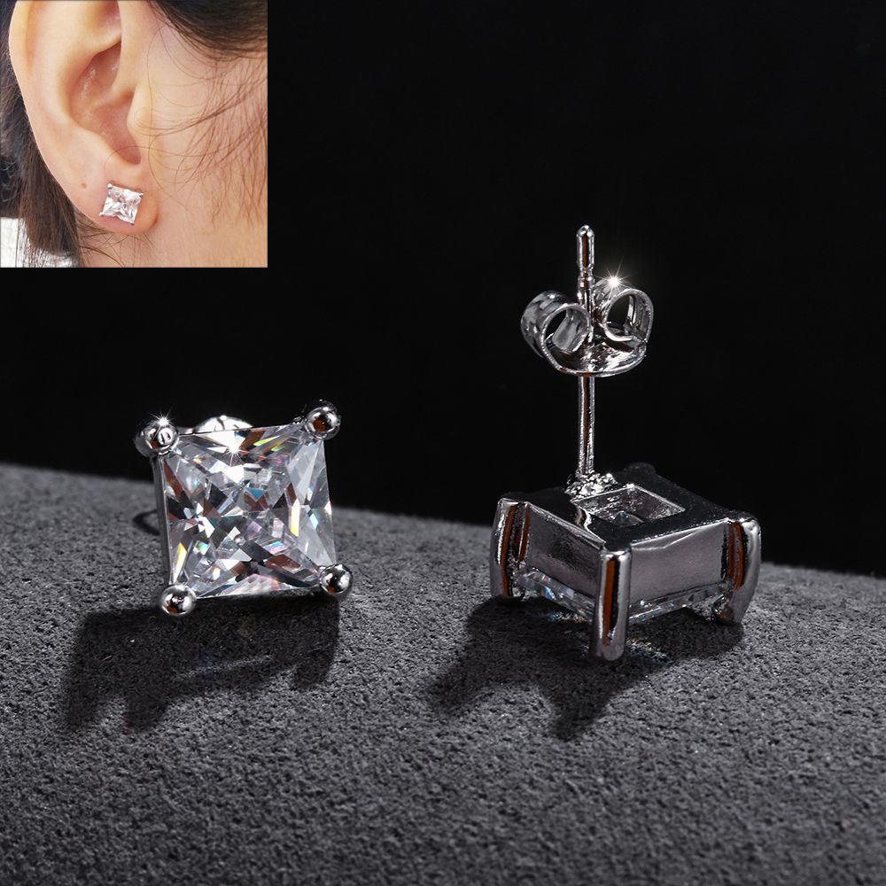 ROW Fashion White Diamond Stud Women Men Shiny Zircon Earrings Wedding Engagement New Jewelry Gifts Piercing Square