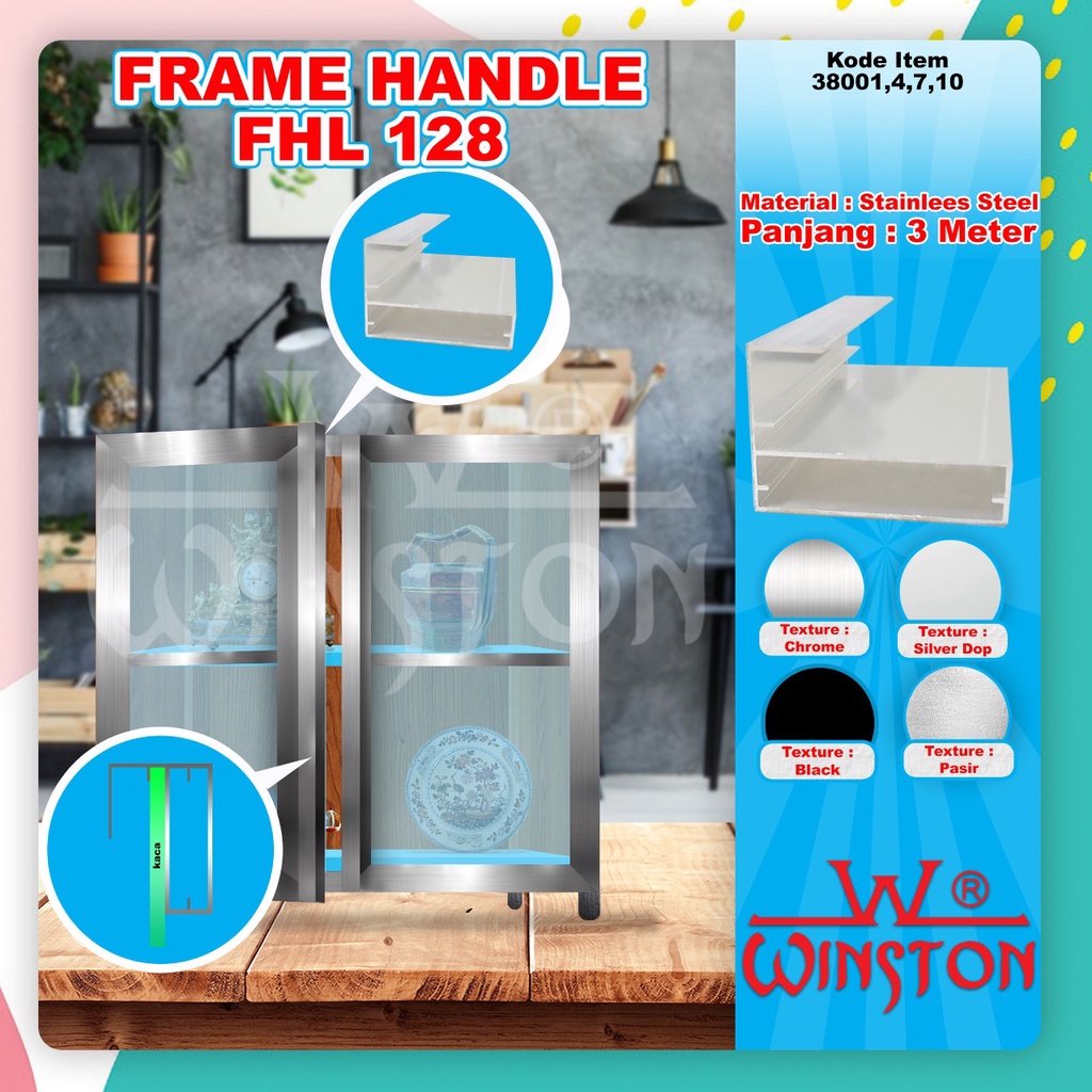 Frame Edging Handle Pintu Panel FHL128 Alumunium Silver