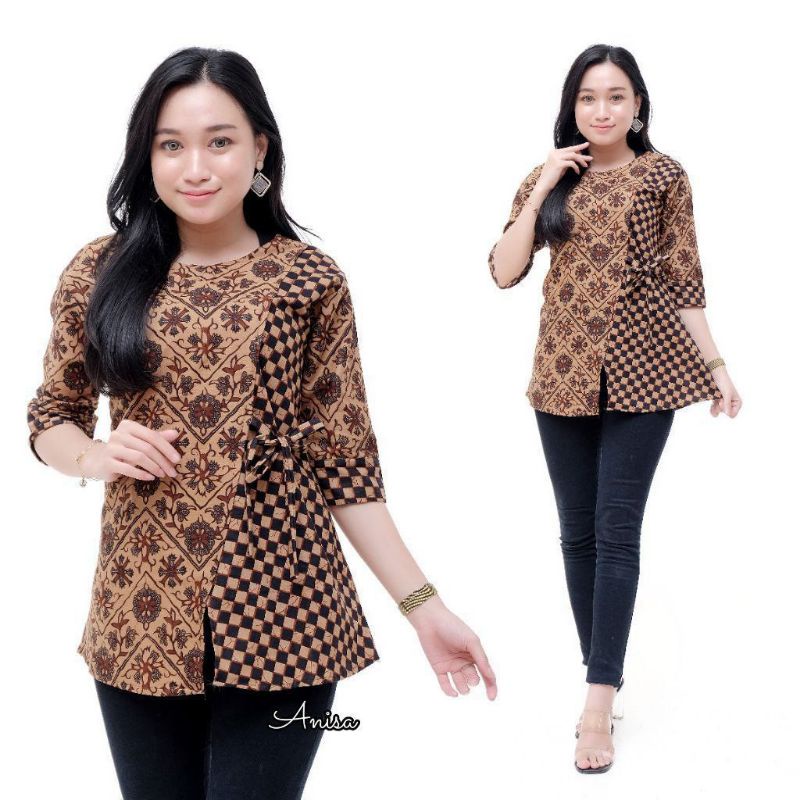 tey-17 Batik wanita ASJ SA HRB026 Kenongo Kemeja Tosca Pendek-Batik 3