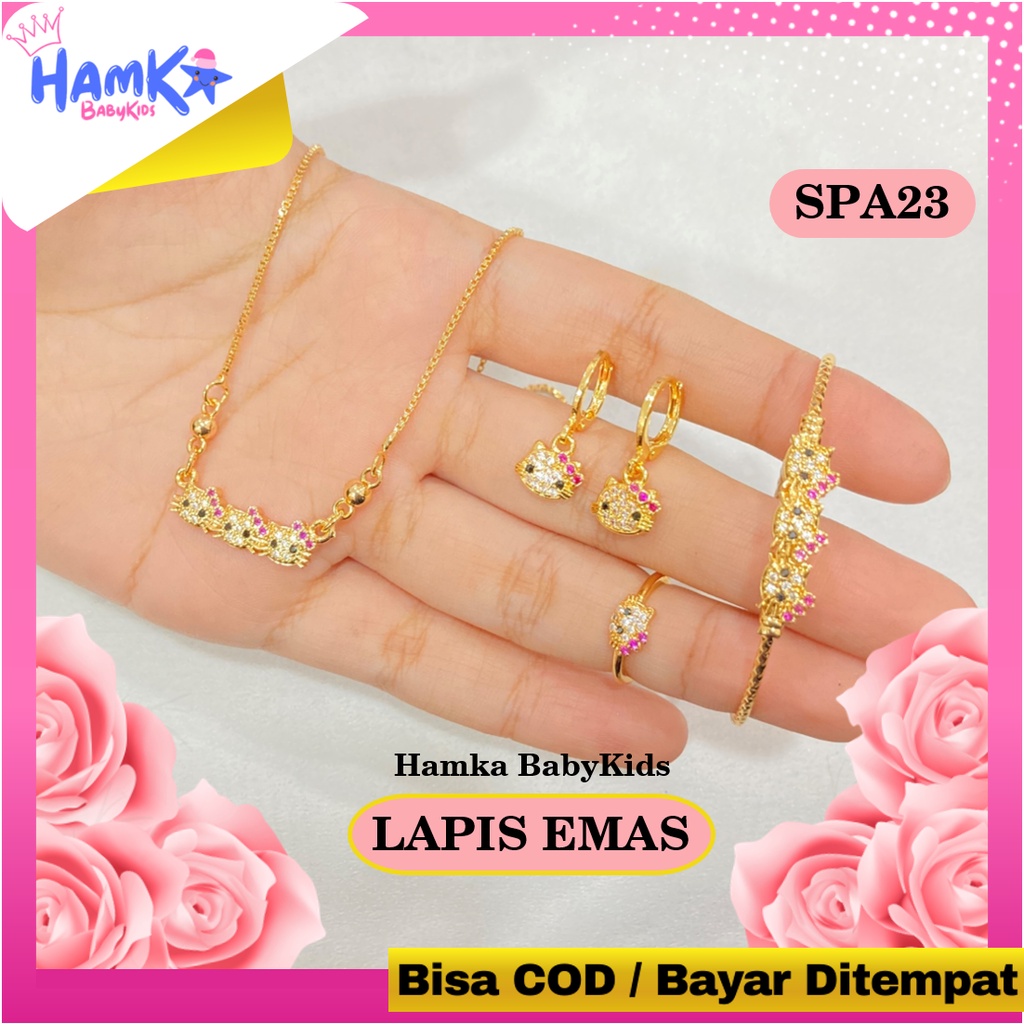 Set Perhiasan Anak Perempuan Satu Set Perhiasan Xuping Asli Lapis Emas Hallo Kitty Titanium