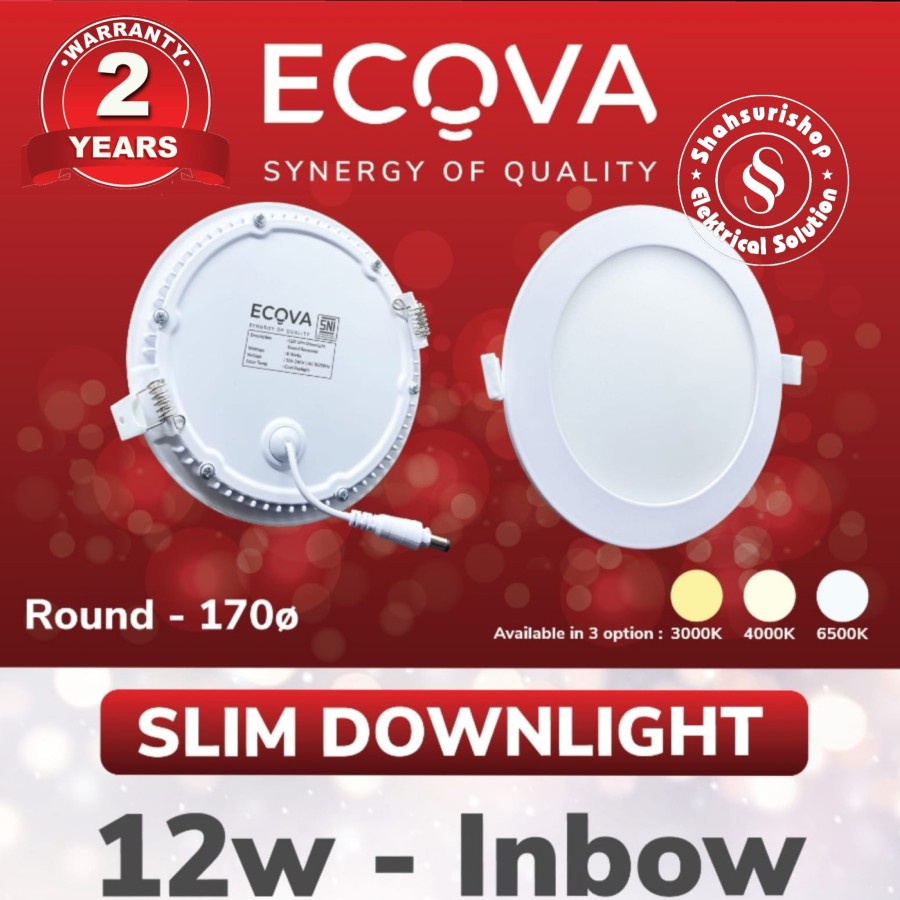 ECOVA SLIM DOWNLIGHT INBOW BULAT 12 WATT 12W LED PANEL BERGARANSI