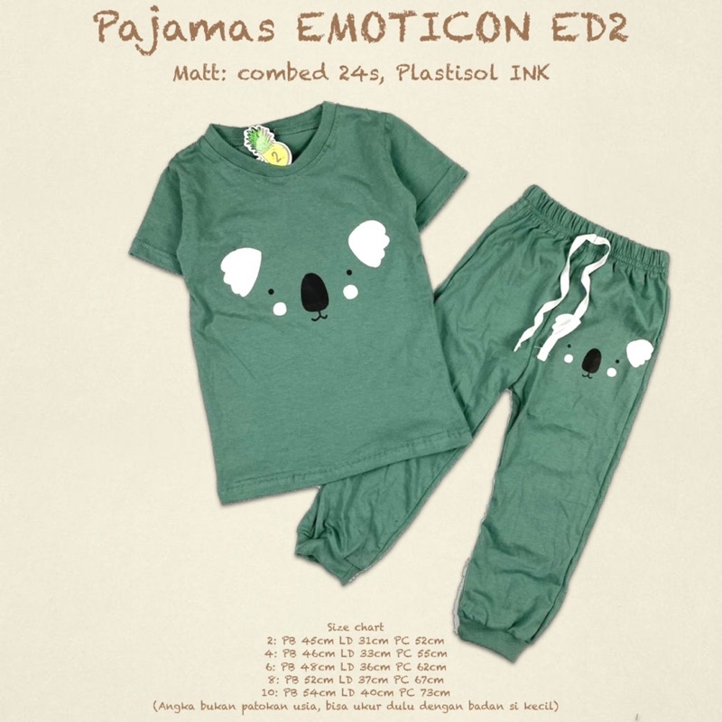 Pajamas Emoticon Pineapple Kids Original Pakaian Anak Setelan Unisex Super Premium