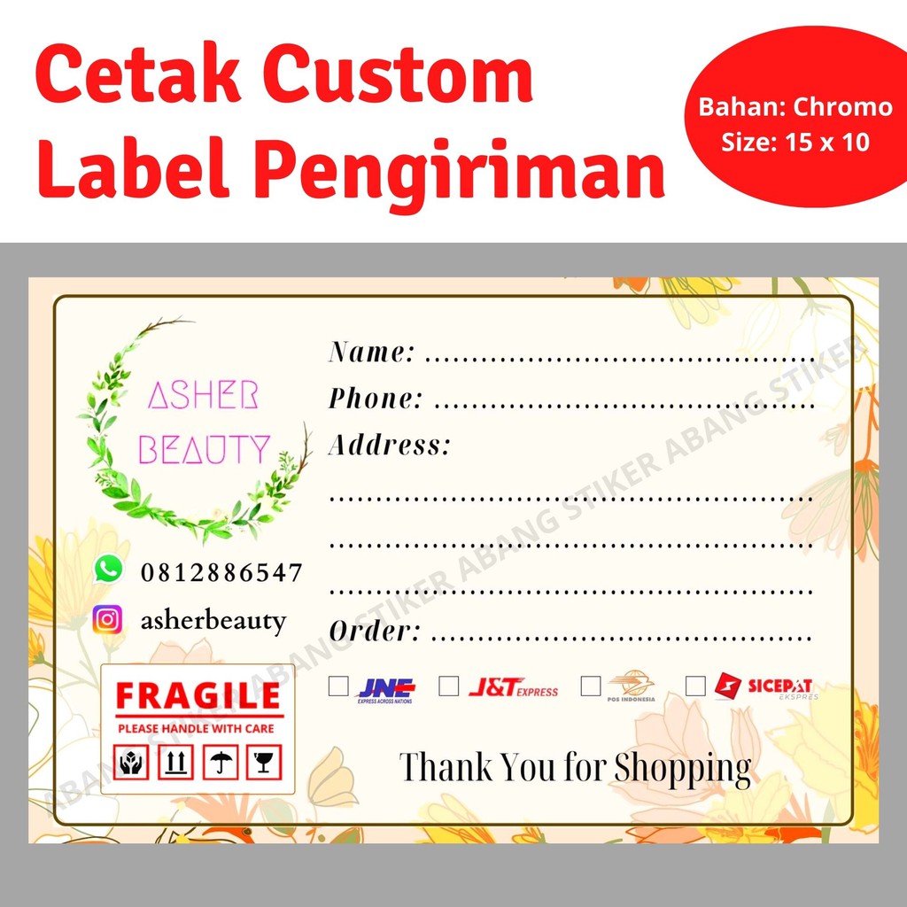 

Cetak Label Pengiriman Custom Design - Ukuran 15 x 10 cm