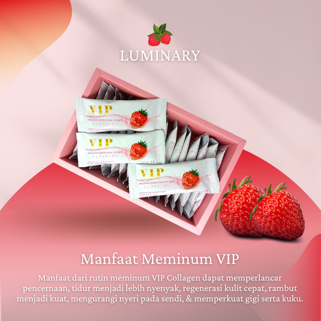 VIP COLLAGEN BUBUK MINUMAN SERBUK RASA STRAWBERRY POWDER DRINK PERAWATAN KULIT ORIGINAL BPOM