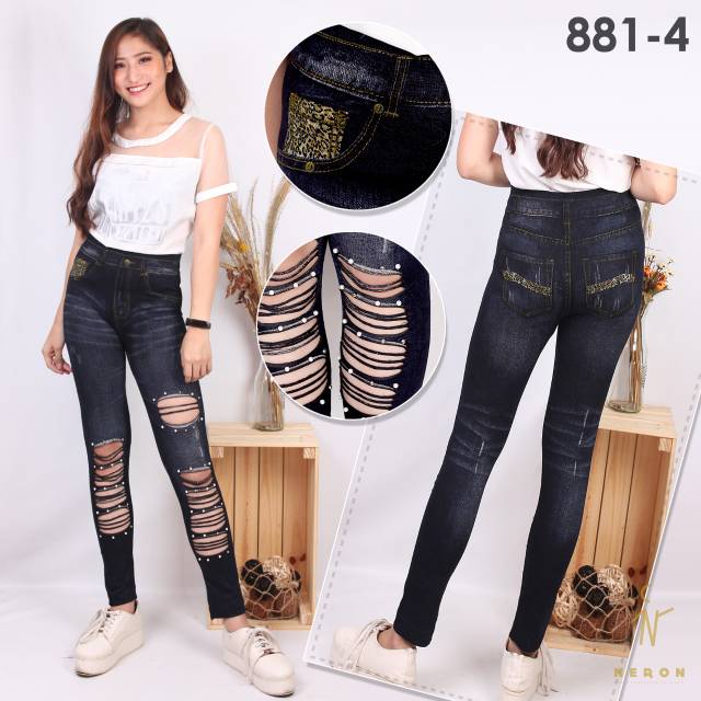 Legging impor motif jeans legging wanita
