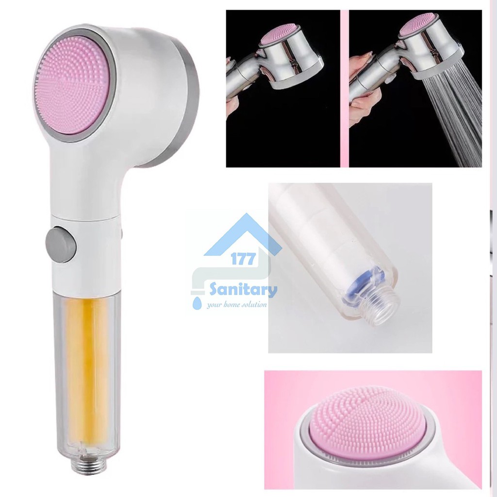 Hand shower set Hemat air dgn bola ion  Filter &amp; sikat badan 818-super handshower saving shower pressure dengan ON OFF silicon pembersih /A85s