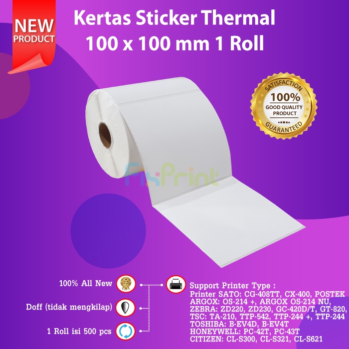 Kertas Resi Label Thermal Barcode Roll 100x100mm isi 500 Pcs Label Sticker Thermal 100mm x 100mm Roll Isi 500pcs Kertas Stiker Label Barcode Direct 100x100m Isi 500 pcs