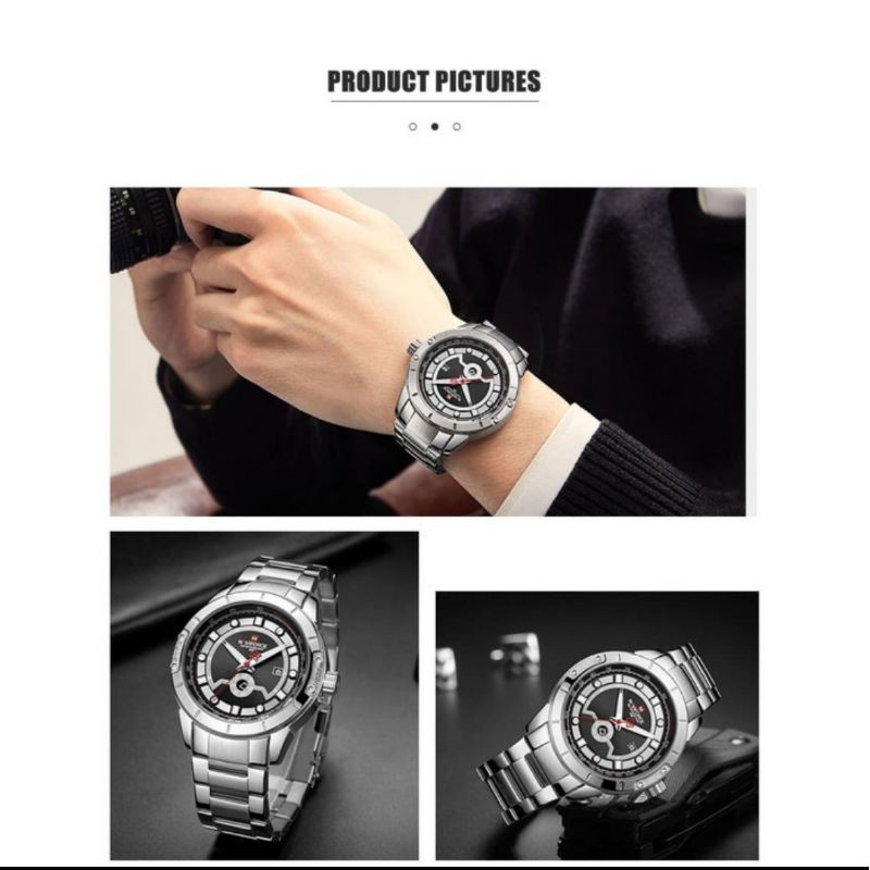 Jam Tangan Pria Naviforce NF9166 Stainless Tanggal Hari Original Garansi 1Tahun(Anti Air)