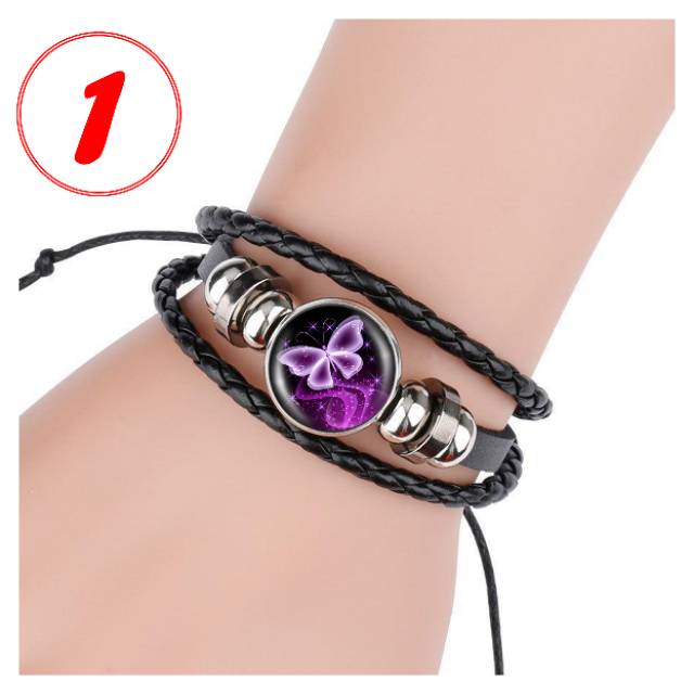 GELANG MOTIF KUPU-KUPU BUTTERFLY CANTIK ELEGAN KULIT KEPANG MULTILAYER