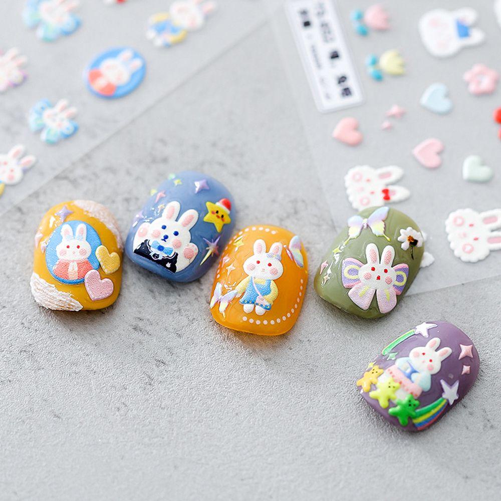Augustina Stiker Kuku Motif Kartun Bunga / Kelinci / Pohon Natal Untuk Aksesoris Manicure / Nail Art