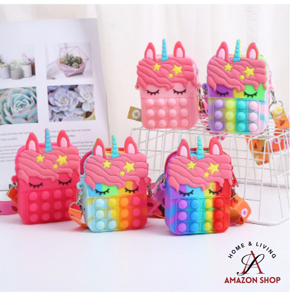  lc  tas pop it anak motif unicorn sling bag selempang jelly anak