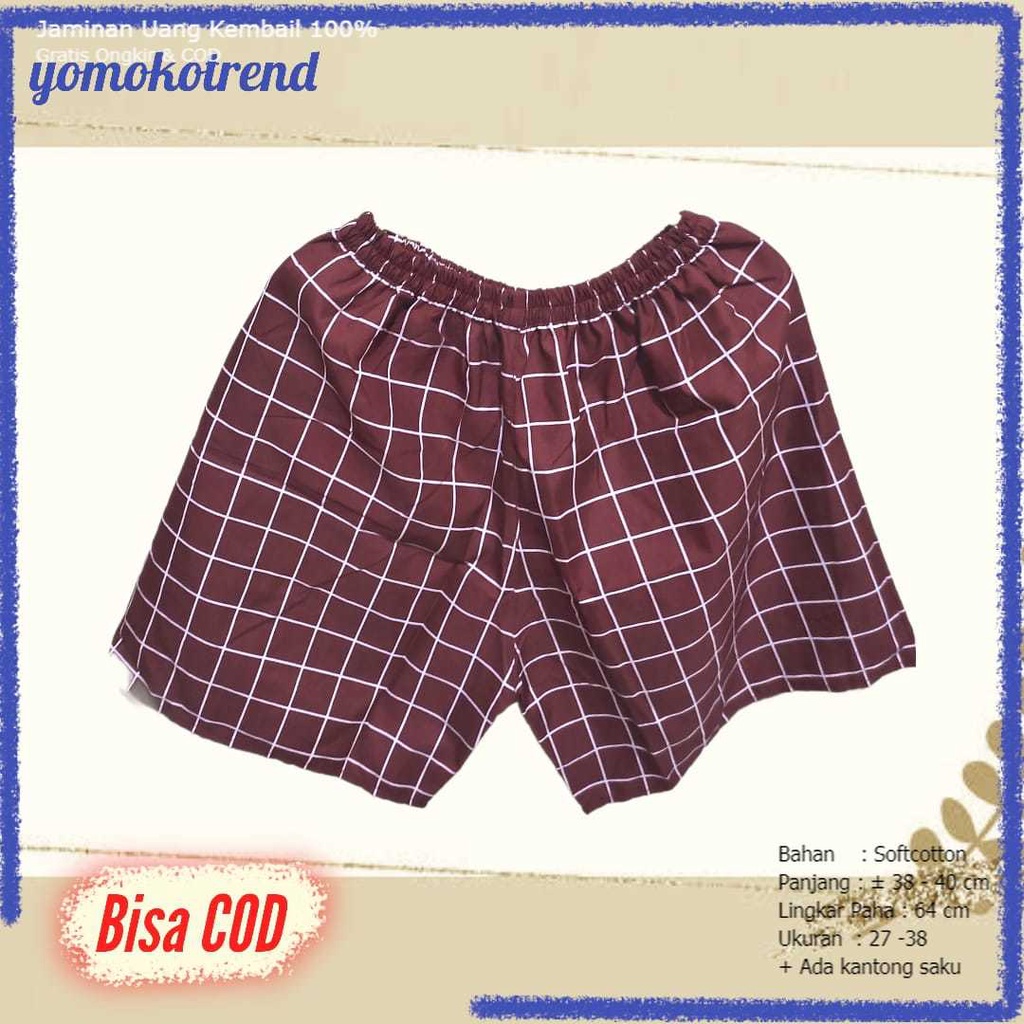 Celana Pendek Boxer Kolor Dewasa Pria Wanita Motif Kotak Merah