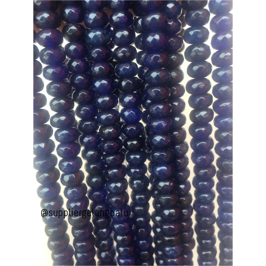 batu pembatas rondelle Faceted round pipih spacer 4 x 8mm agate biru aksesoris bahan craft fashion