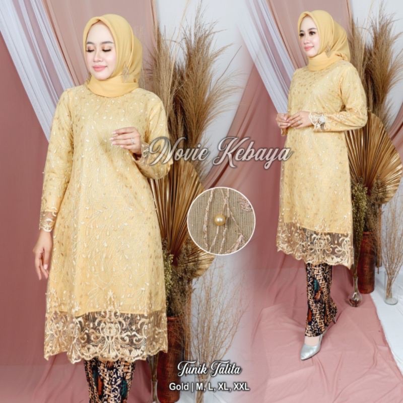 Cod/real pict stelan tunik padang/tunik modern/kebaya pesta/kebaya kondangan/kebaya wisuda-set gold