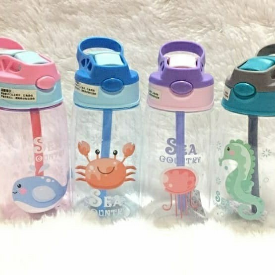 Botol Air Minum Anak Sedotan Motif Animal Sea Country 480ML - Botol Minum Animal Sea dengan Sedotan -  Botol Anak Animal - Botol Minum Animal Sea