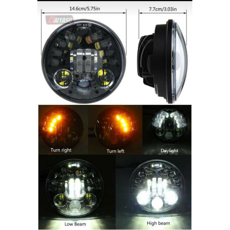 Lampu Depan Daymaker 16 led 5,75 inch original import pnp CB Tiger Pece Vespa dust hitam