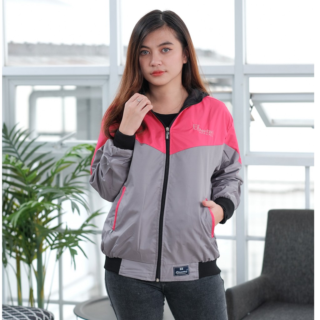 Jaket wanita Parasut / jaket casual-Magenta-Grey