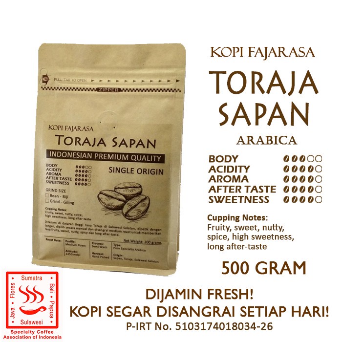 

Kopi Fajarasa Toraja Sapan Biji Kopi Arabica 500 gram - Biji Utuh