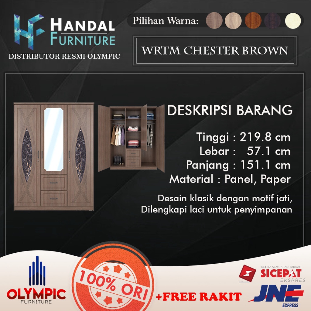 WRTM CHESTER 3P (LEMARI PAKAIAN/LEMARI BAJU) - OLYMPIC OLYMPLAST