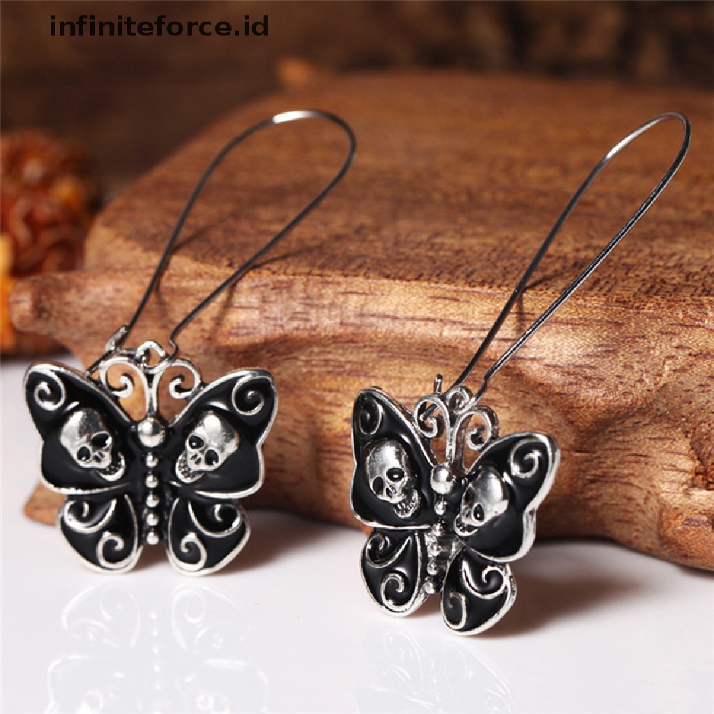 Anting Gantung Retro Punk Gothic Bentuk Tengkorak / Kupu-Kupu