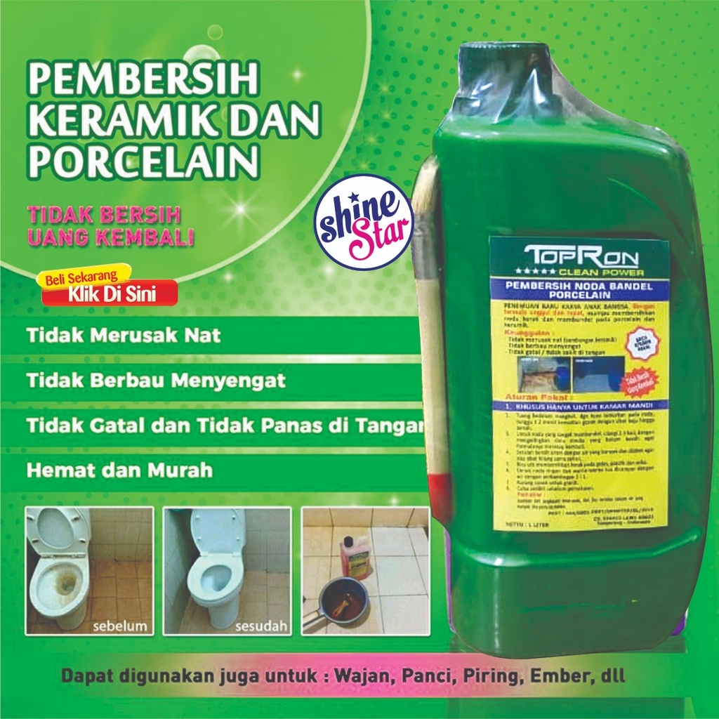 SHINE STAR - [BISA COD] TopRon Cairan Pembersih Noda Membandel Keramik Dan Porselen 1 Liter - Pembersih Kamar Mandi Paling Ampuh