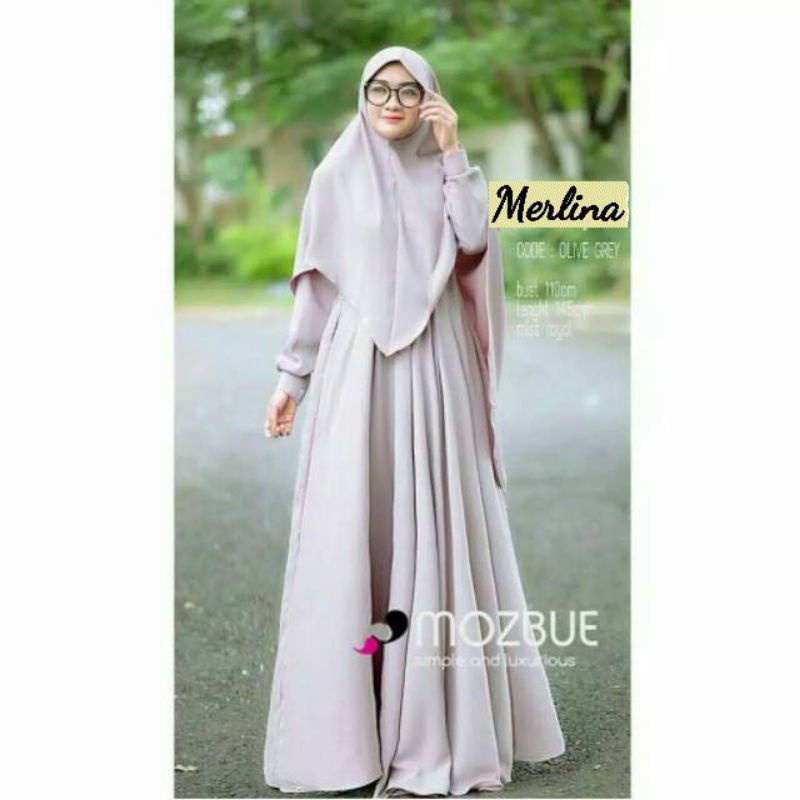Baju Gamis Dress Wanita Muslim Busui Kondangan Seragaman Plus Free Hijab Khimar MERLINA Warna Polos 