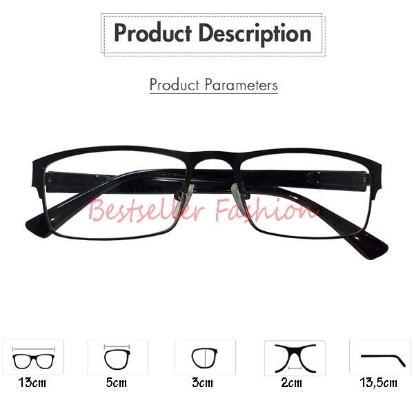 Kacamata Frame Besi Persegi Panjang Lensa Transparan Anti Radiasi Kaca Mata Fashion Model Elegan Blueray FREECASE