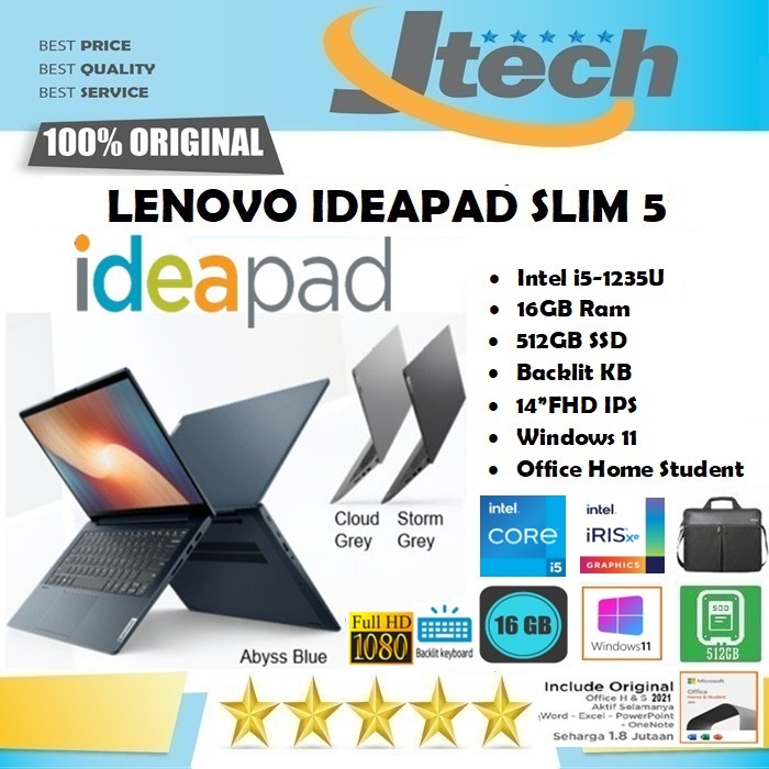 LENOVO IDEAPAD SLIM 5i - i5-1235U - 16GB - 512GB SSD - IRIS XE - BACKLIT KB - 14&quot;FHD IPS - WIN11 - OFFICE HOME STUDENT