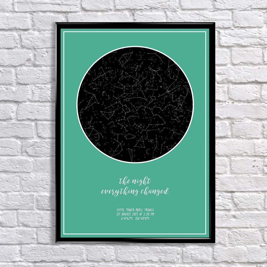 

BLACK ON GREEN custom constellation star map personalized framed A3 poster unique gift decoration