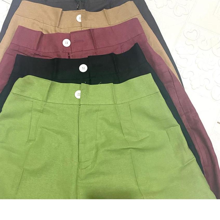 Quality Control✅(Ready) Celana Kulot Linen kancing polos Bahan linen Celana panjang wanita|SQ2