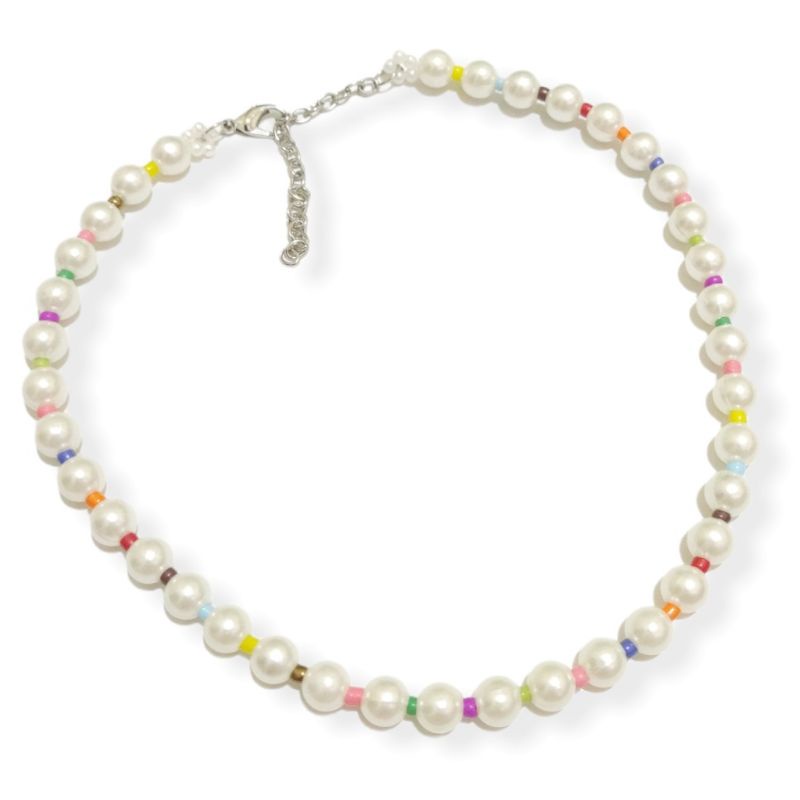 Penelope Bohemian Beads Pearl Choker Necklace Kalung Mutiara Boho Style Colorful