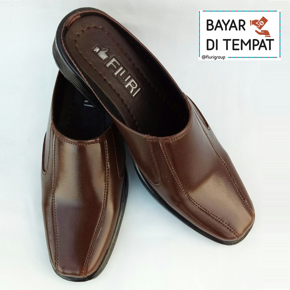 FIURI BJ 6 - Sepatu Selop 38-44 Coklat Pantofel Pria - Sepatu Selop Kerja Kantor - Sepatu Pria