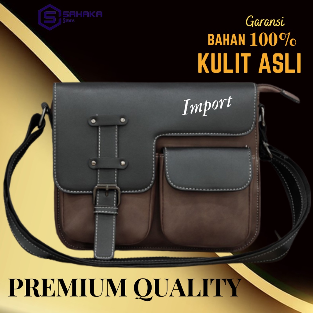 Tas Selempang Kulit Pria Tas Kulit Asli Original 100% Import Leather Waterproof Anti Air Slingbag Me