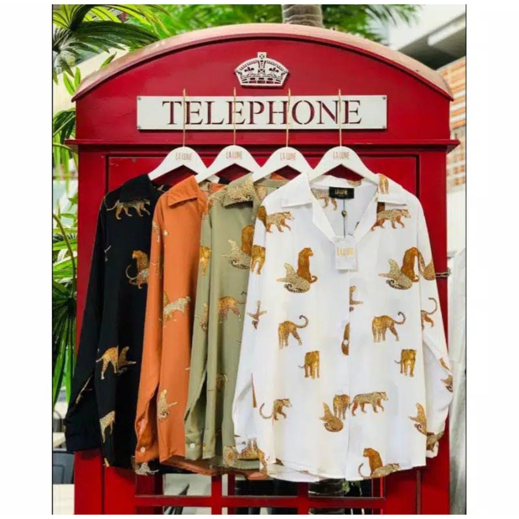 READY STOCK ORIGINAL KEMEJA LALUNE , ADA TAG LABELNYA IMPORT BANGKOK MOTIF TIGER LEOPARD BAJU IMPORT