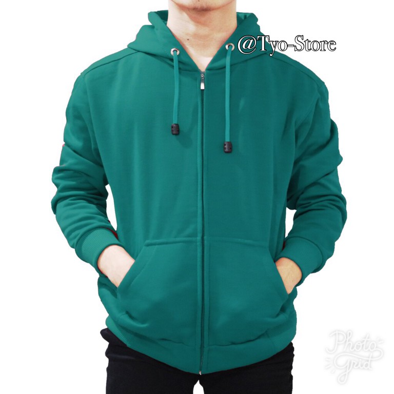 Jaket Hoodie Zipper Polos Hijau Tosca / Toska