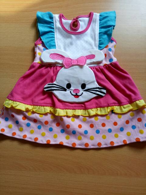 Dress bayi baju anak perempuan karakter rabbit usia 6-12 bln