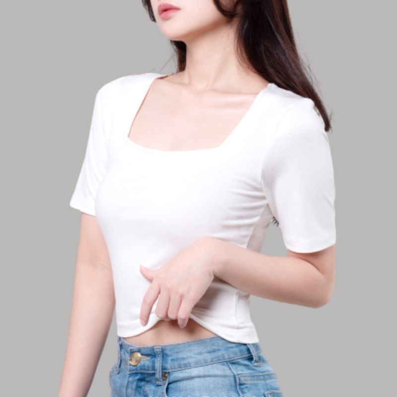 W&amp;D Baju Atasan Wanita Basic Kaos T-shirt Crop Top Murah