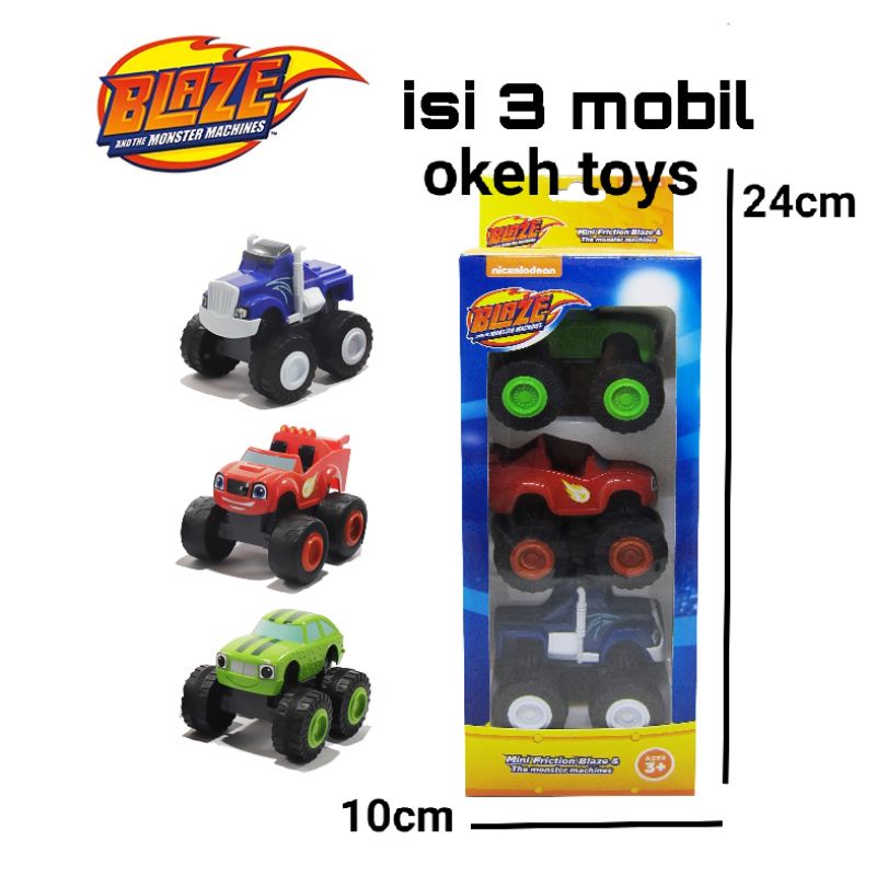 1 pak isi 3 pcs maian mobil blaze monster machines