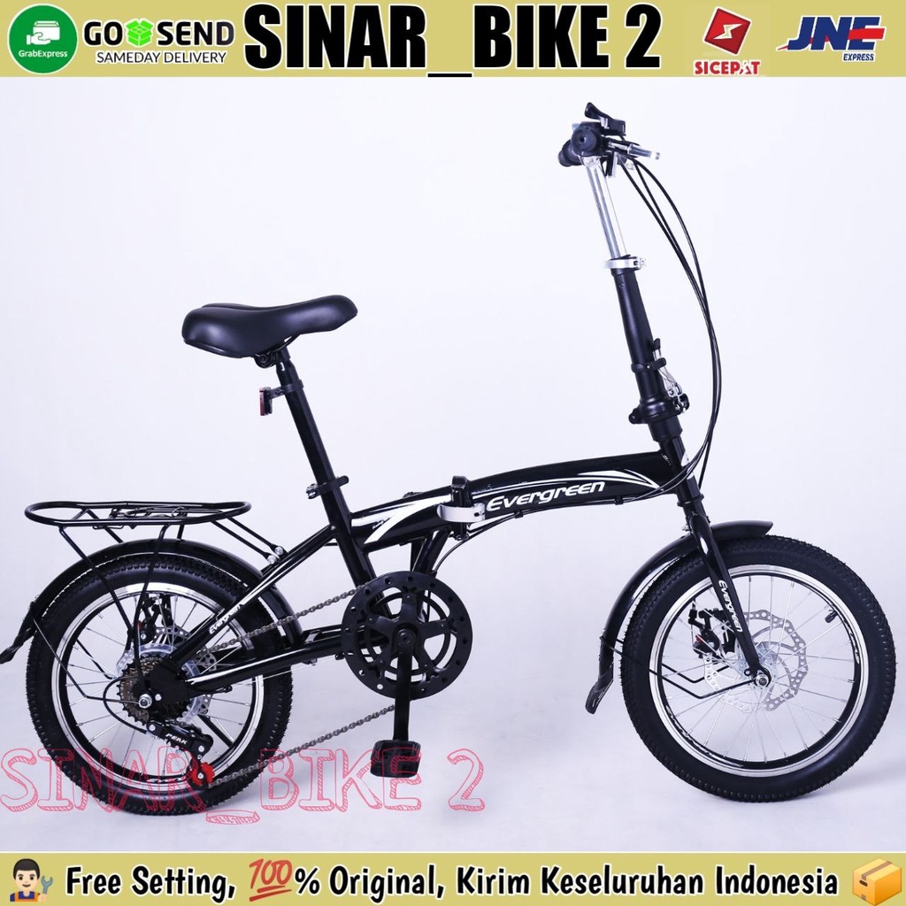 Sepeda Lipat Anak 16 Inch EVERGREEN Boncengan Rem Cakram 7 Speed